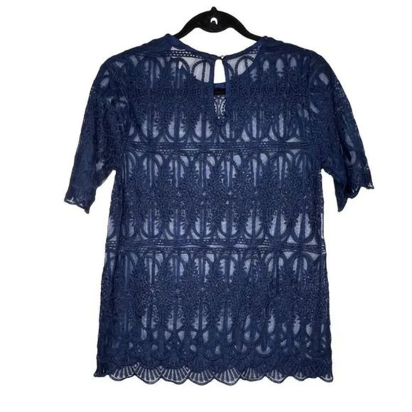 Anthropologie En Elle Marka Lace Tee Size 2 Navy Blue - Picture 4 of 6